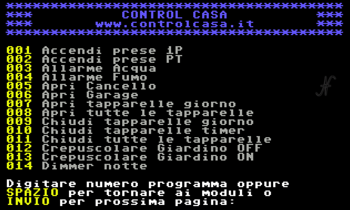 Commodore 64, domotica, prese, luci, carichi, tapparelle, Control Casa, Control Manager
