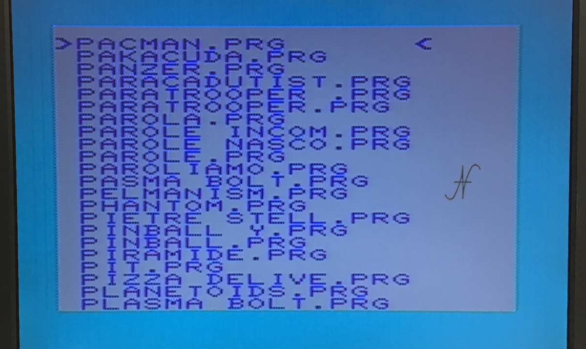 Commodore Vic-20, emulatore SD2IEC, lista videogiochi PRG, pacman
