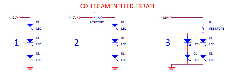Lampadine a LED, collegamenti errati, surriscaldamento, parallelo