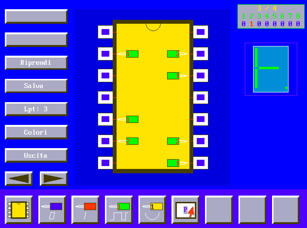 MPLEX, sonda per porte logiche, circuiti integrati, porta LPT, QBasic, QuickBasic, tester porte logiche