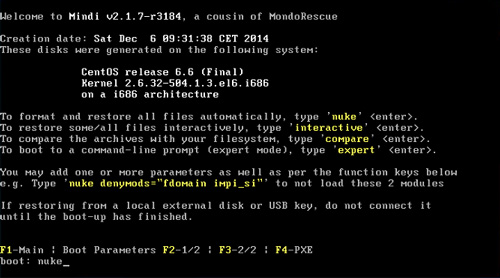 MondoRescue, MINDI, restore from DVD, ISO file, nuke, server restore