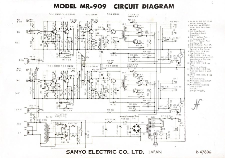 Sanyo MR-909, schema elettrico, wiring diagram
