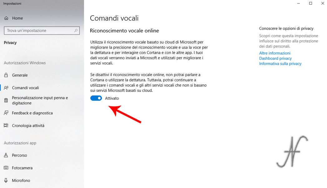 Scorciatoie Windows 10 dettatura comandi vocali, riconoscimento vocale online