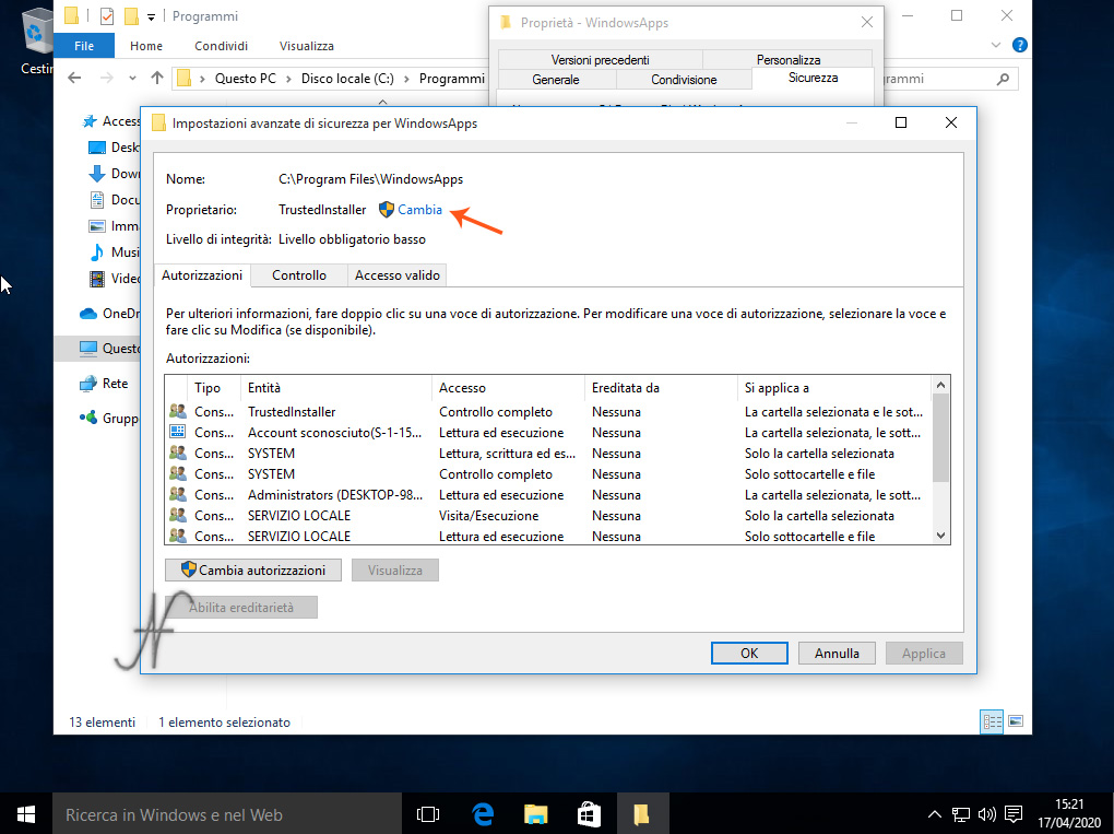 Windows 10 -(13)- Disinstallazione App preinstallate, cambio proprietario, TrustedInstaller, Impostazioni avanzate di sicurezza per WindowsApps, Rimozione definitiva delle App preinstallate di Windows 10