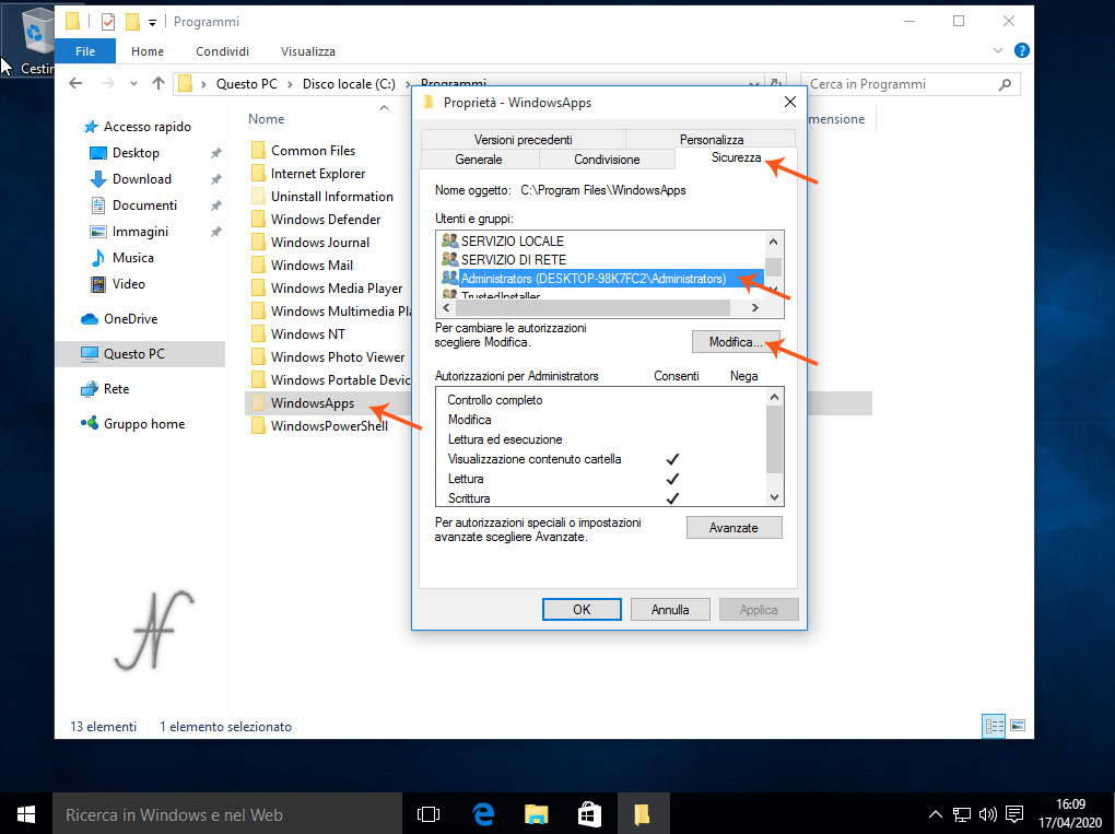 Windows 10, abilitare modifica cartella C:\Programmi\WindowsApps, Rimozione definitiva delle App preinstallate di Windows 10