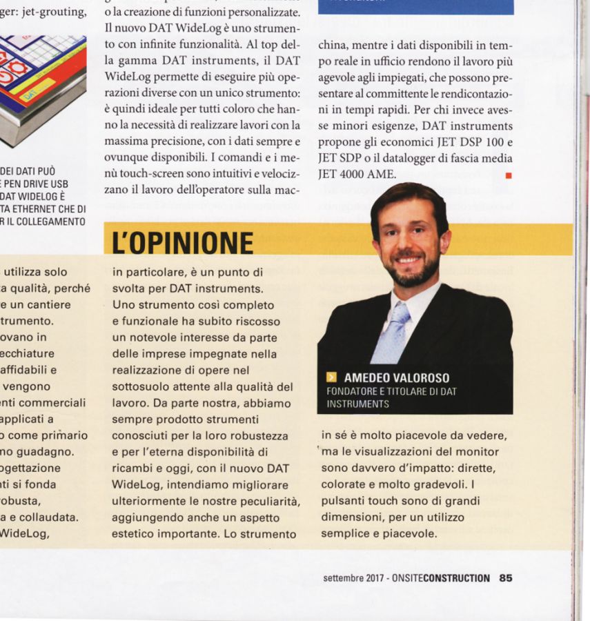 2017, Amedeo Valoroso, intervista rivista OnSite Construction, n6