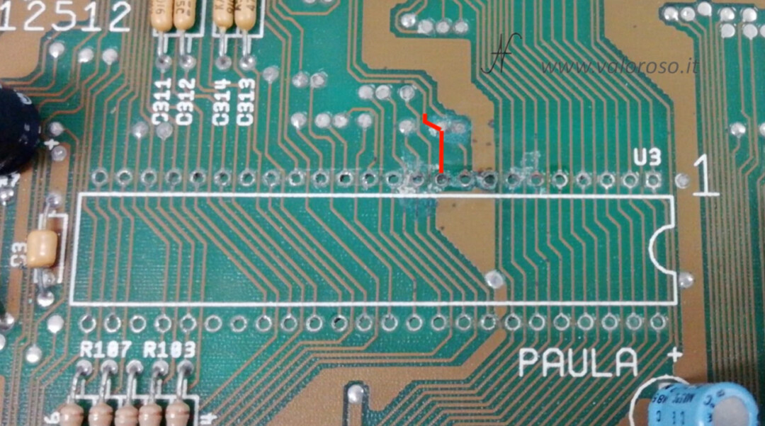 Amiga 500 PCB chip Paula CSG 8364R7 BUS ricostruzione percorso pista traccia 2