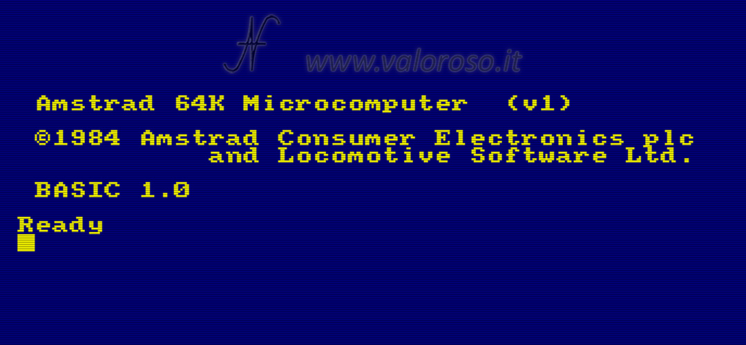 Amstrad CPC 464 boot screen startup, schermata di avvio a colori