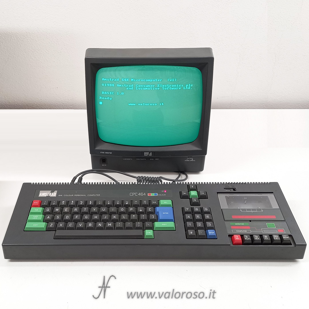 Amstrad CPC 464 vintage computer with green monochrome monitor GT 65