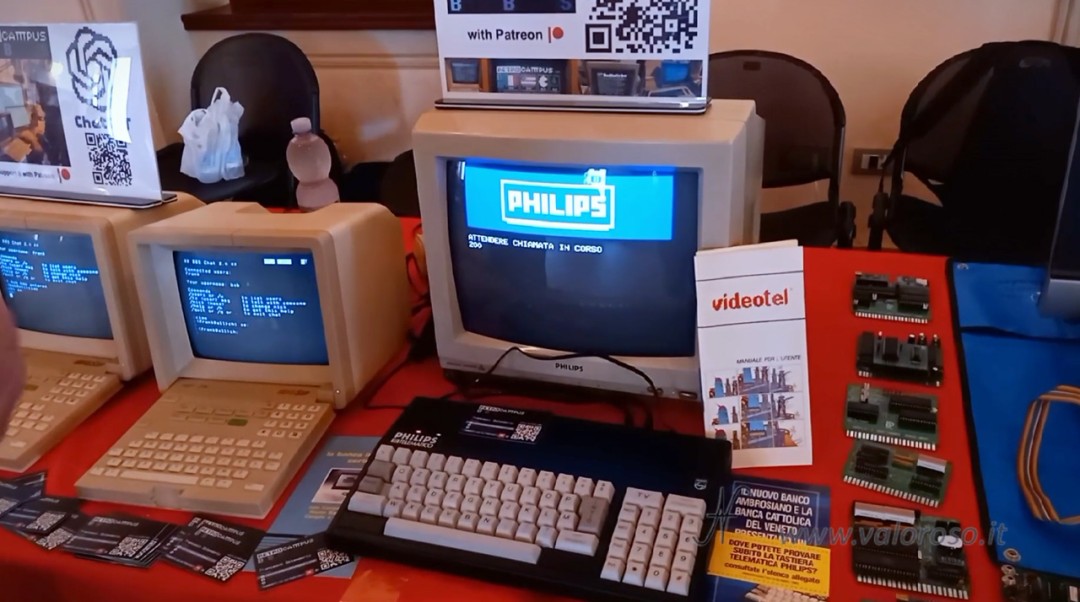 Philips Telematics, BBS, Videotel and Minitel. Dial-up connection to POP phone number. PSTN analog line.