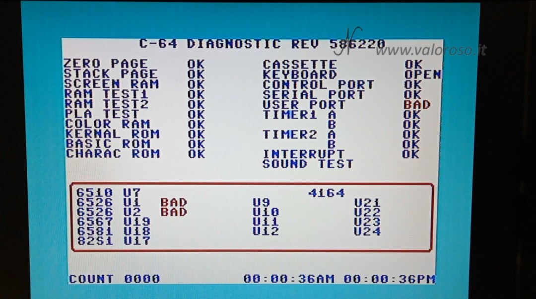 C64 C128 C128D diagnostic cartridge rev 586220, harness, test connector circuits