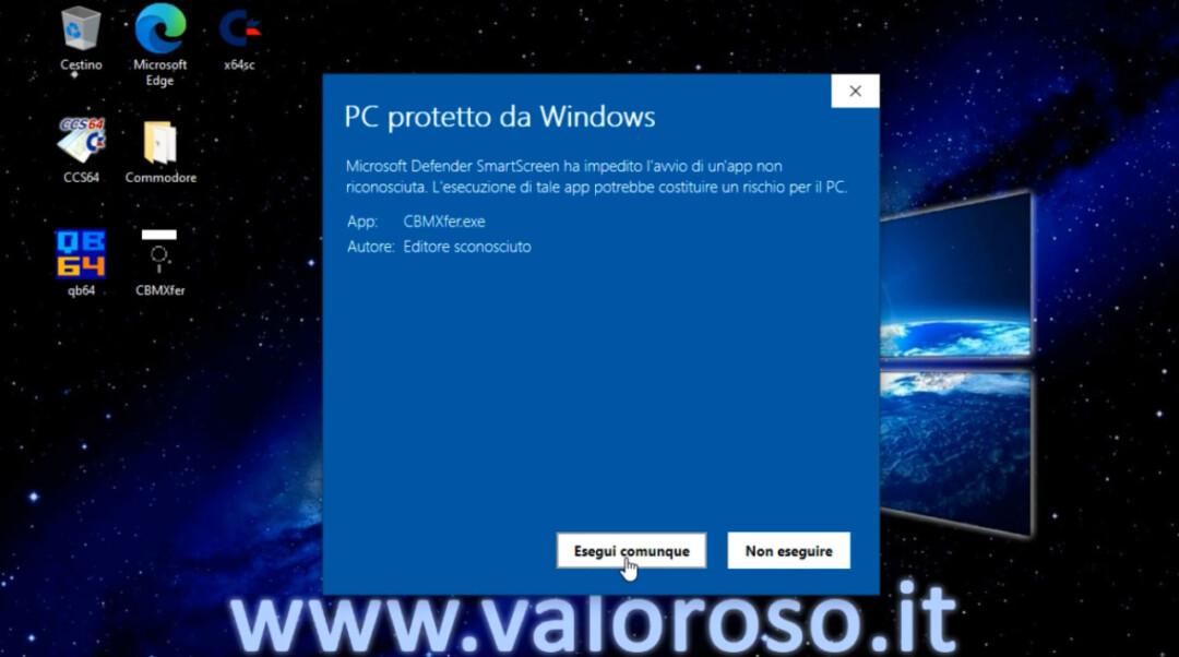 CBMXfer 110 1.10 CBM-Transfer avvio utilizzo Windows 10, Windows Defender Smart Screen esegui comunque, PC protetto da Windows