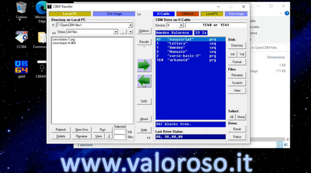 CBMXfer 110 1.10 CBM Transfer copiare trasferire file floppy disk Commodore 1541 computer PC Windows, X-Cable