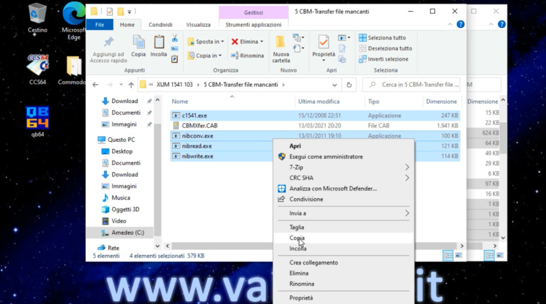 CBMXfer 110 1.10 CBM-Transfer file mancanti Windows 10, c1541.exe nibconv.exe nibread.exe nibwrite.exe incolla file in C:OpenCBM