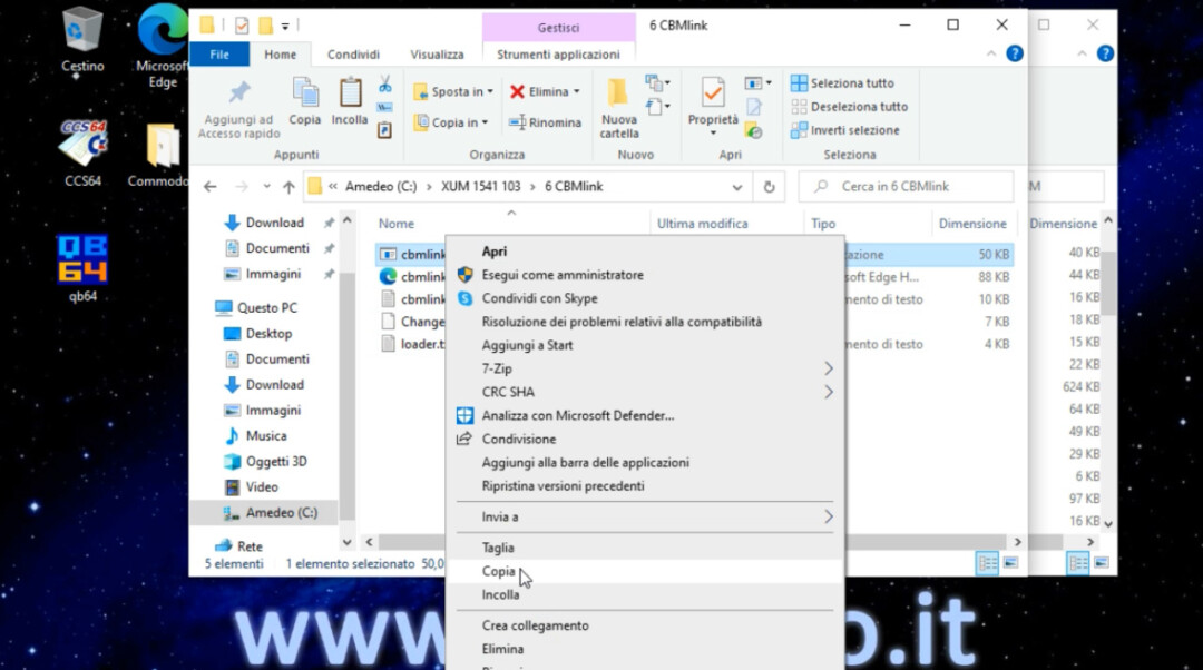 CBMXfer 110 1.10 file mancante Windows 10, cbmlink.exe incolla file in C:\OpenCBM