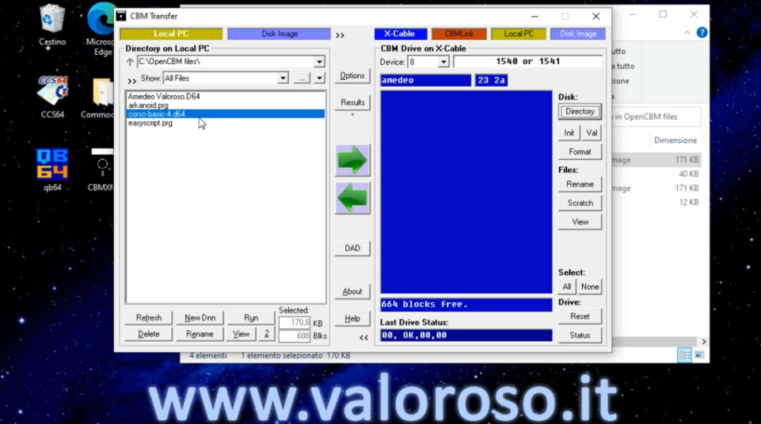 CBMXfer visualizzare il contenuto di un file D64 immagine dischetto Commodore 1541 CBM, disk image