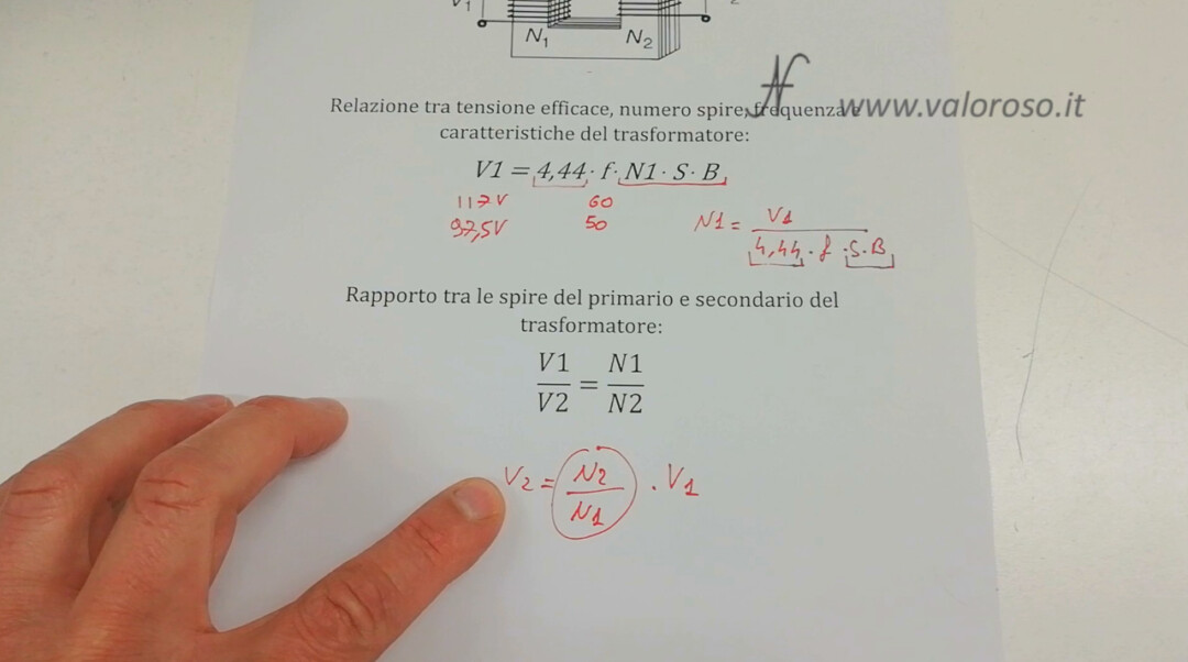 Calcolo tensione secondario trasformatore rapporto spire