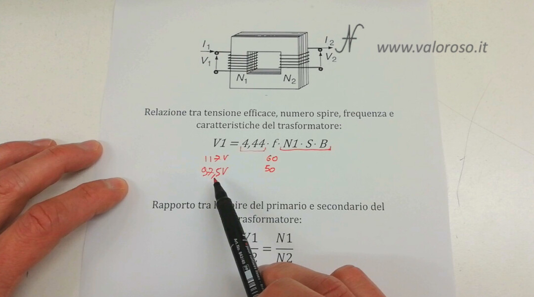 Calcolo trasformatore AC 50Hz 60Hz cosa succede abbassare frequenza