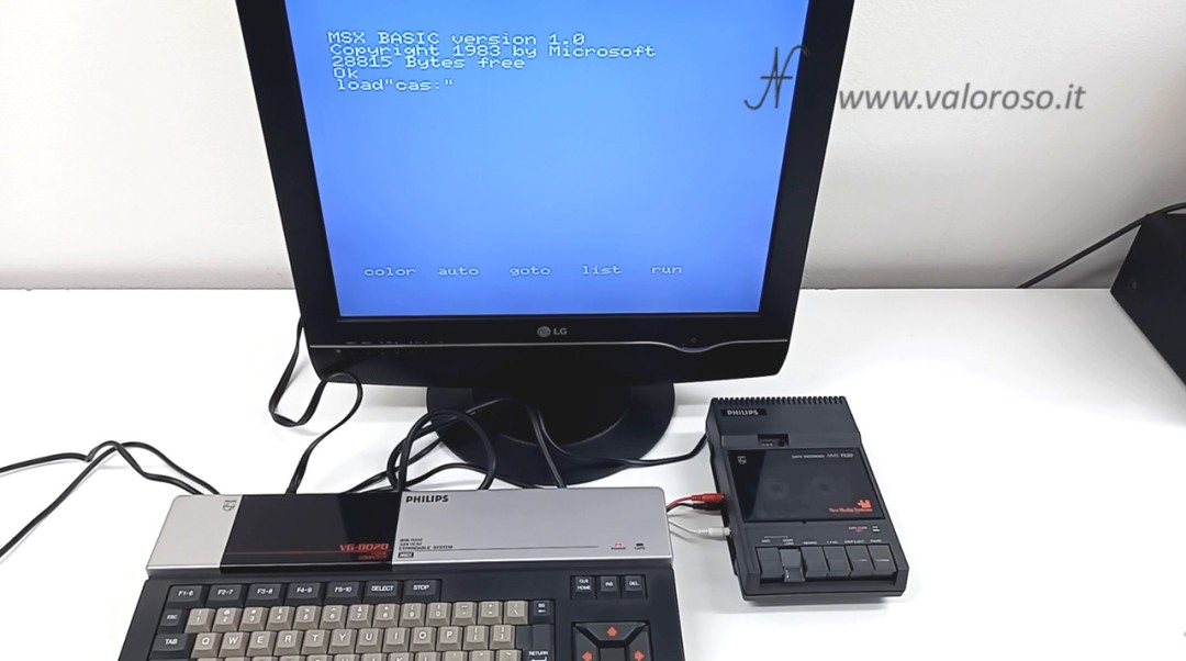 Caricamento programma MSX BASIC, LOAD CAS, nastro cassetta Philips NMS 1520