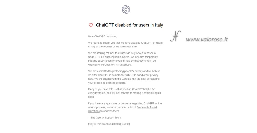 ChatGPT blocked disabled disabled for Italian users, privacy guarantor