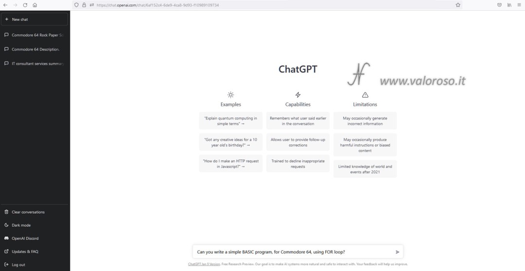 ChatGPT di OpenAI, intelligenza artificiale, Chat GPT 3, scrivere programma in BASIC per Commodore 64, C64