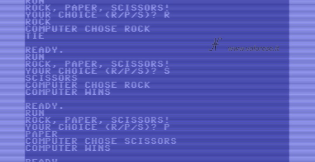 ChatGPT artificial intelligence, Chat GPT 3, program in BASIC for C64 stone scissors paper