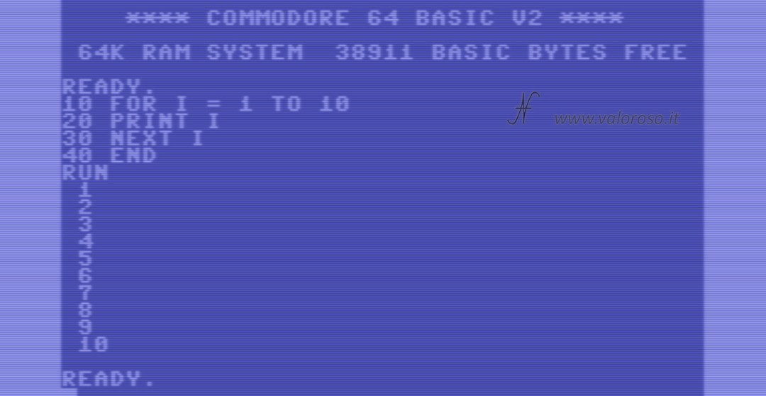 ChatGPT intelligenza artificiale, Chat GPT 3, programma in BASIC per Commodore 64, ciclo FOR