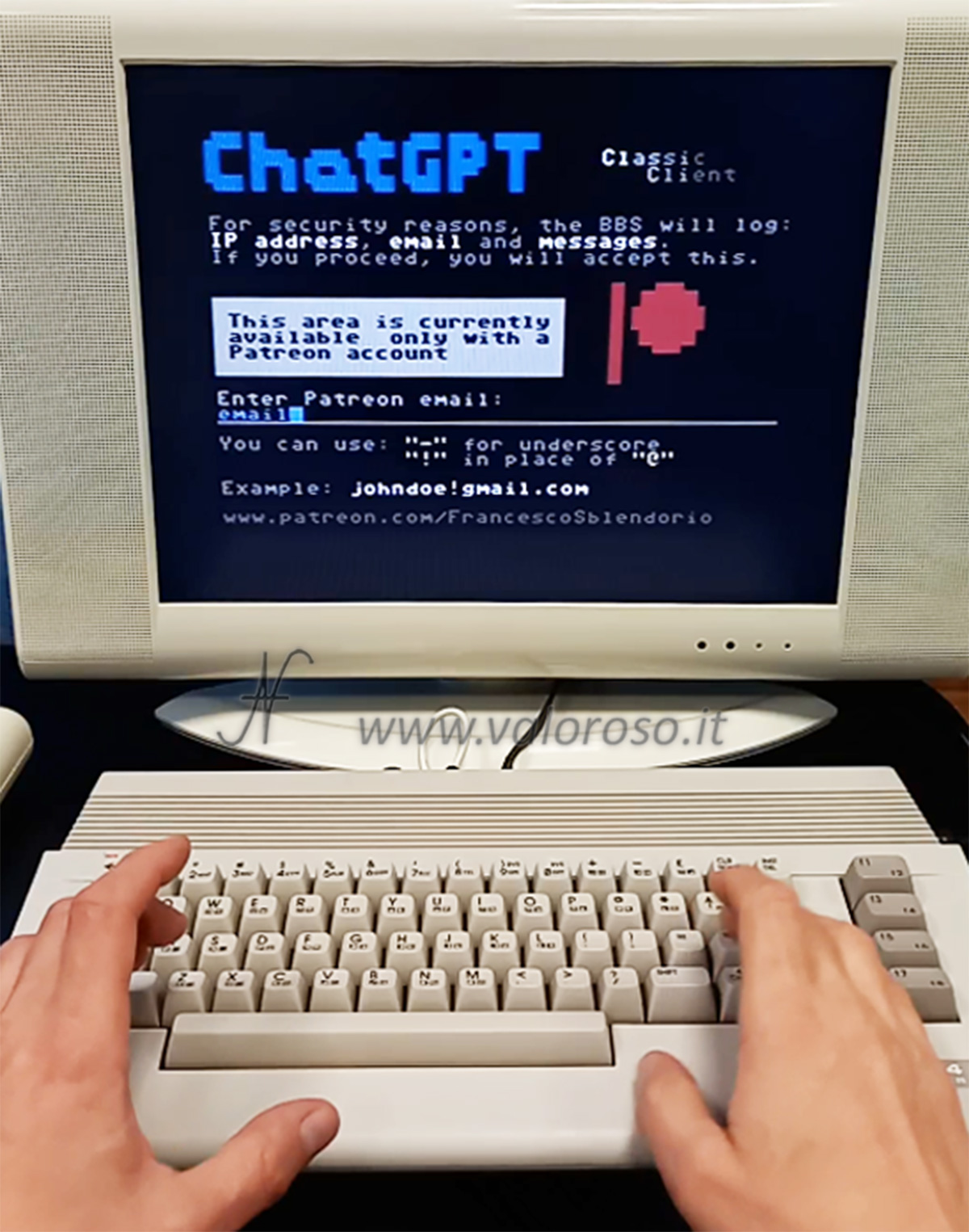 ChatGPT sul Commodore 64, C64, OpenAI, BBS RetroCampus, Francesco Sblendorio, accesso, iscrizione