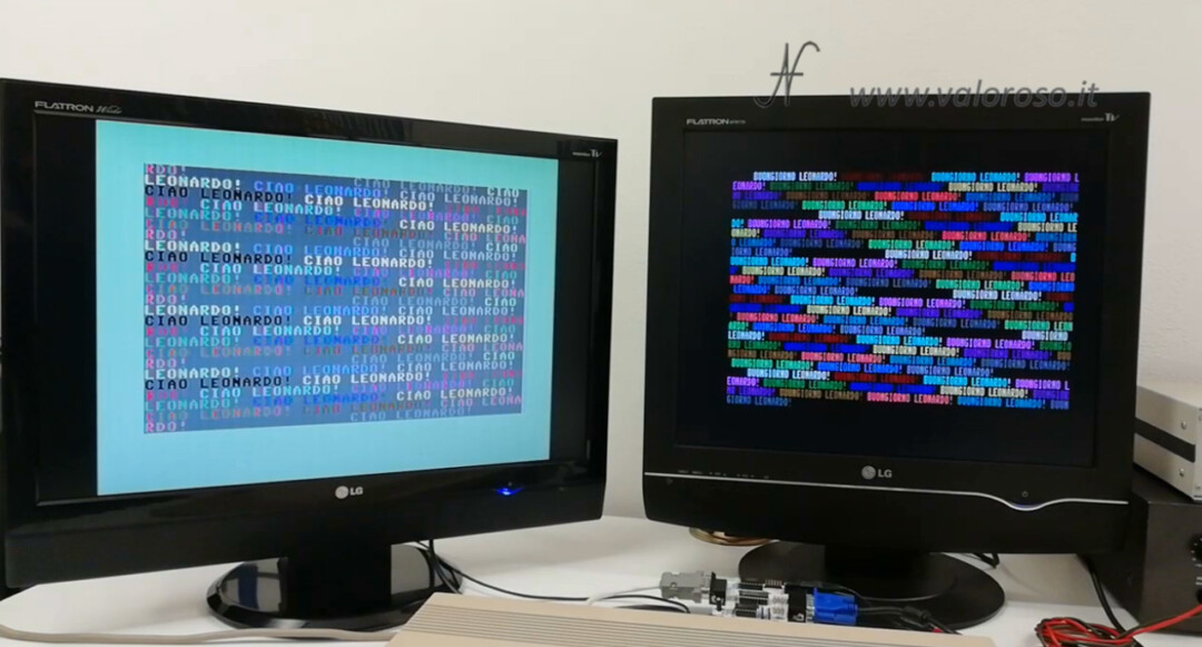 Connect two monitors to Commodore 128, C128 dual color monitor, RGBI CGA to VGA 15kHz Basic program, dual monitor port