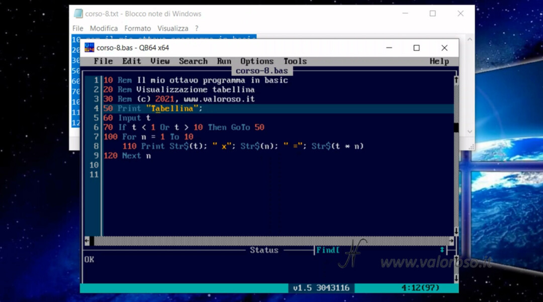 How to Write a Program in QuickBasic QB64 PC BASIC Compiler GwBasic times table