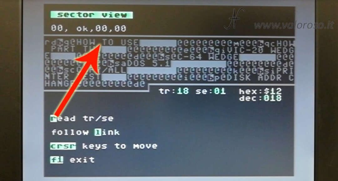 Commodore 1541 Diagnostic Cartridge by Jani sector view displays sector 1 disk track 18 directories