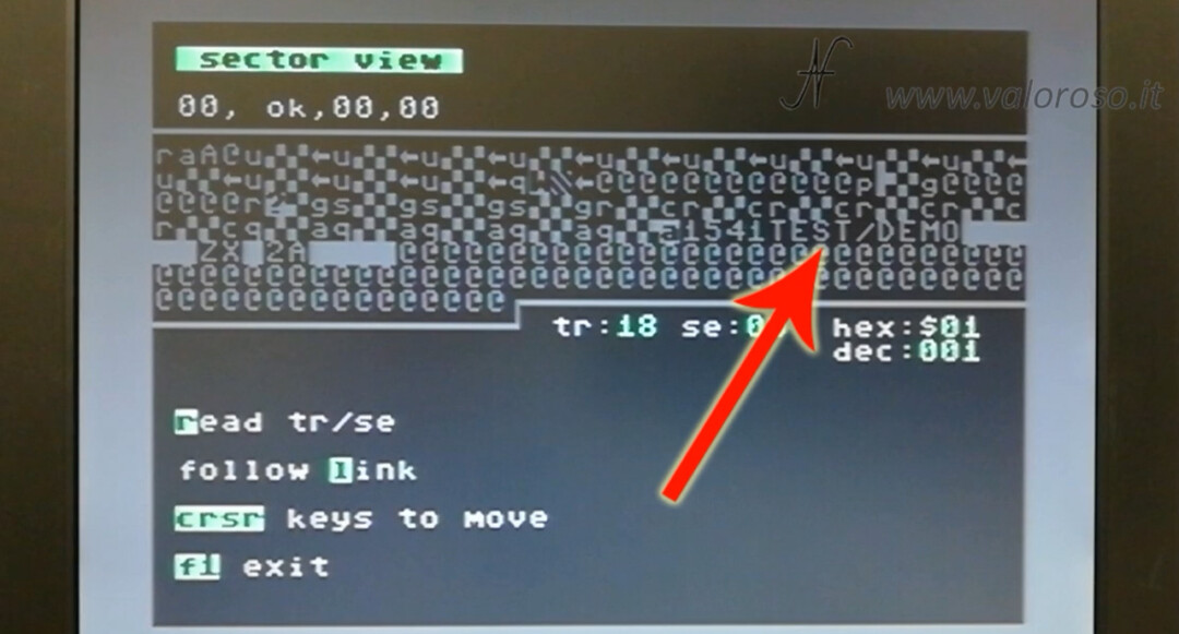 Commodore 1541 Diagnostic Cartridge by Jani sector view displays disk sector track 18