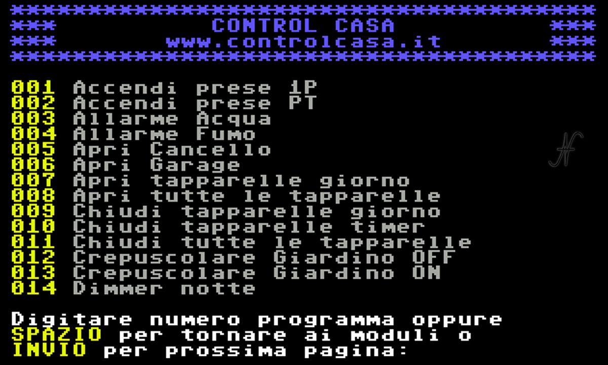 Commodore 64, home automation, sockets, lights, loads, shutters, Control Casa, Control Manager