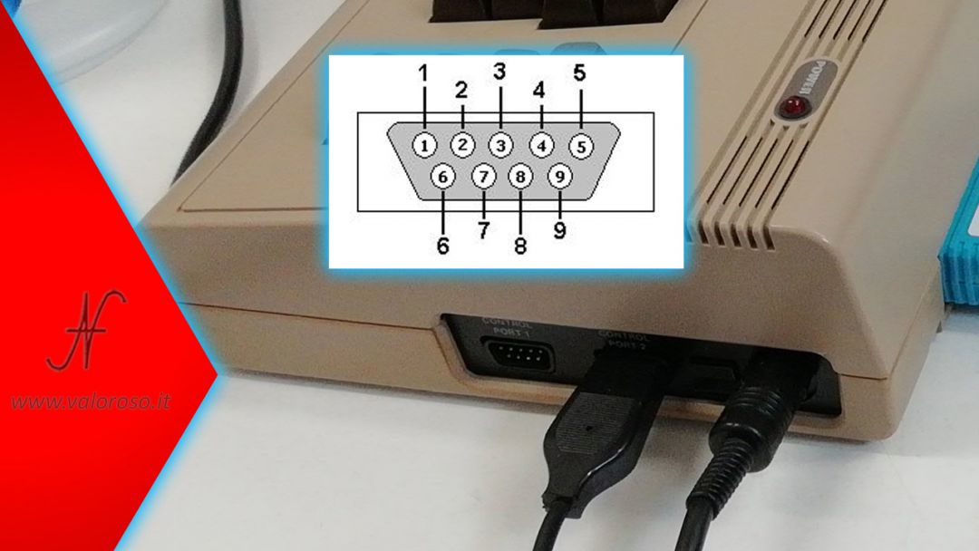 Commodore 64, pin pins pinout joystick port connections, DB9 male