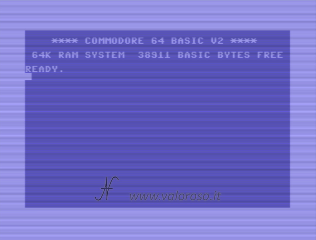 Commodore 64, Boot Screen, Initial Monitor, Basic V2, **** Commodore 64 Basic V2 ****, 64K RAM System, 38911 basic bytes free, Ready