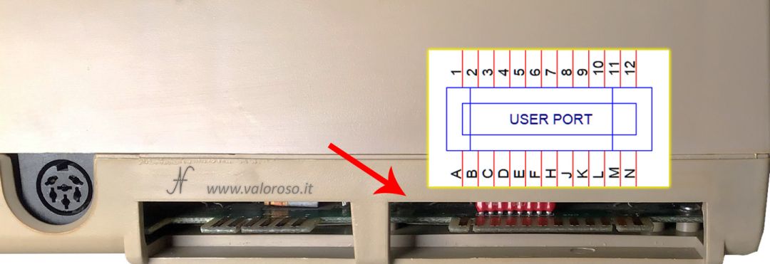 Commodore 64 user port, connections, pinout, pinout, contacts, inputs outputs PB0-PB7