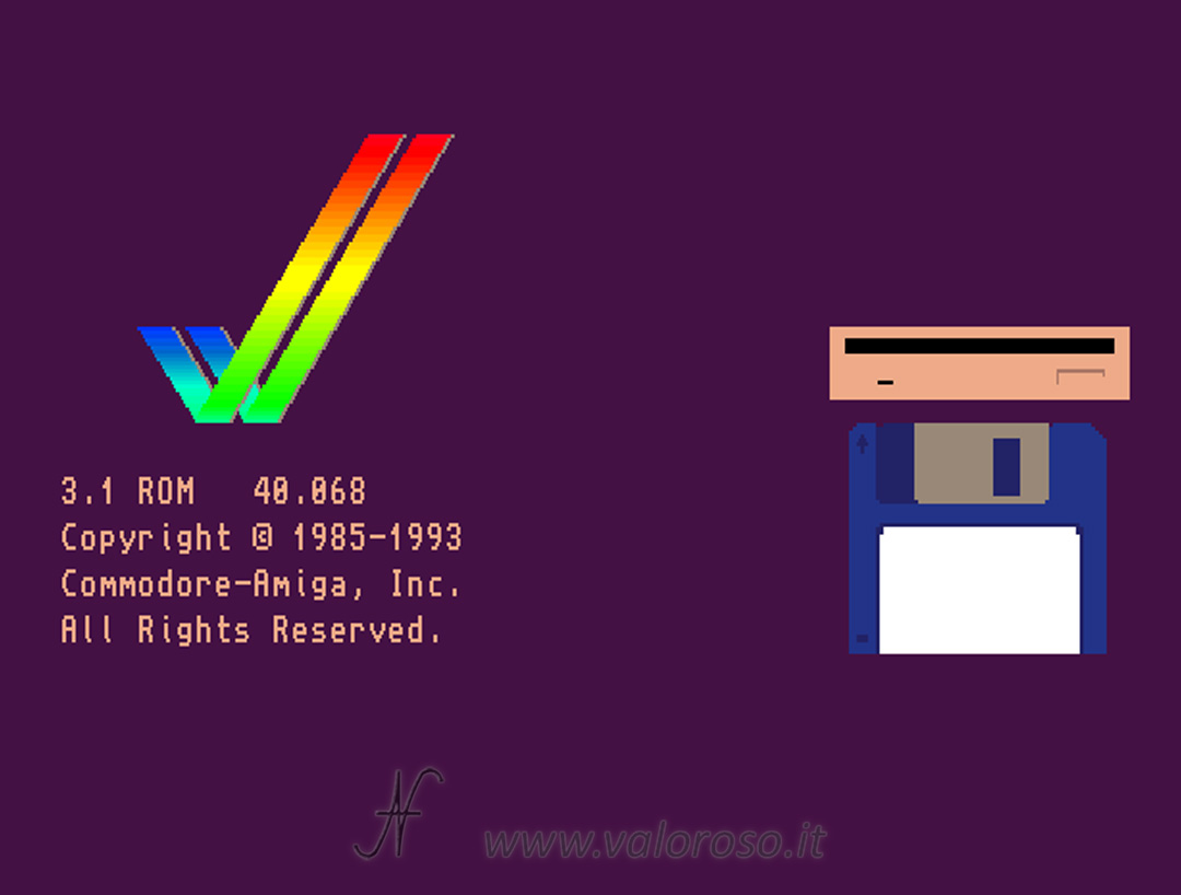 Commodore Amiga 1200 boot screen, boot screen, 3.1 ROM 40.068 Copyright 1985-1993 Commodore-Amiga, Inc. All rights reserved, VV, A1200, Amiga A1200, CBM A1200