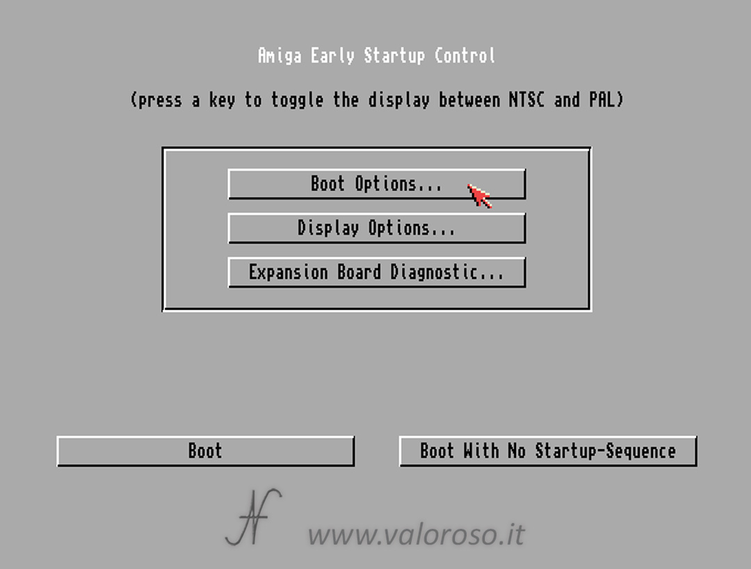 Commodore Amiga 1200 early startup control, boot screen, boot options, display options