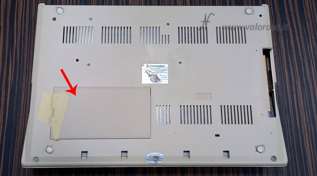 Commodore Amiga 500, A500, lower expansion door Commodore 501, Amiga 501, A501, comes off and is held by tape
