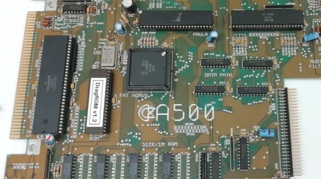 Commodore Amiga 500 DiagROM, montaggio test in fianco al processore CPU U6 ROM