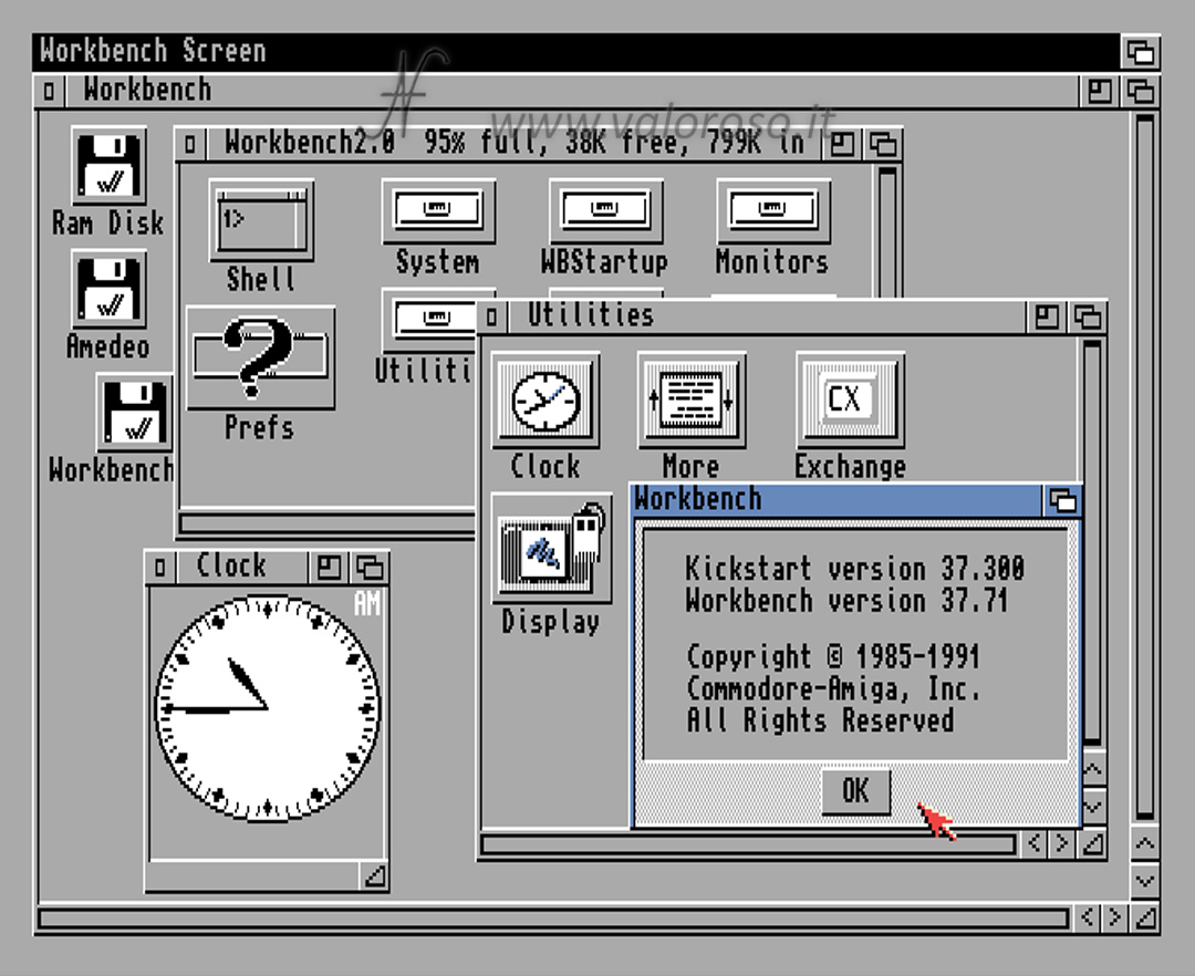 Commodore Amiga 600, CBM A600, Kikstart 37.299, 37.300, 37.350, Workbenck AmigaOS 2.05, 37.71, clock windows, Workbenck screen, Workbench2.0