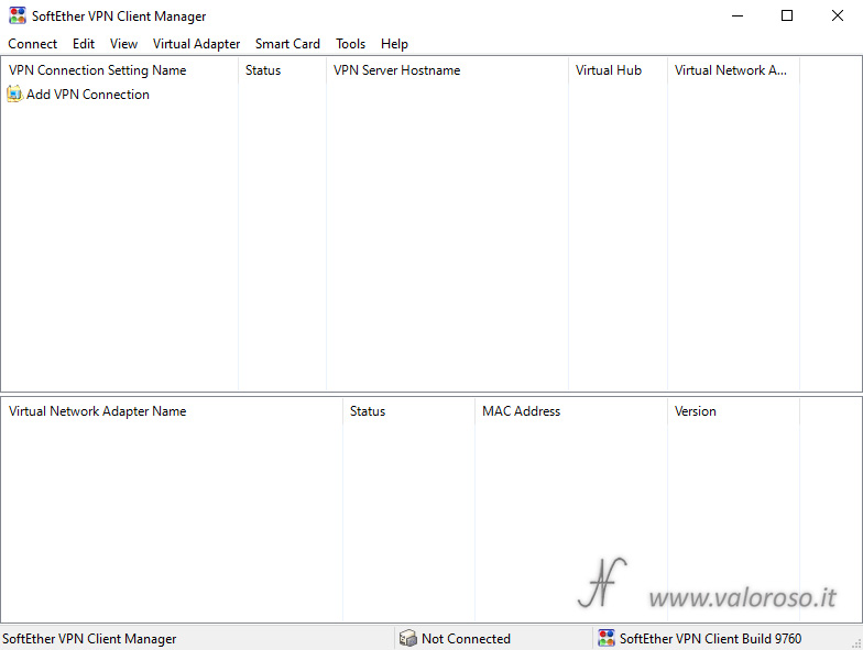 Configurare SoftEther VPN Client Manager, add VPN connection, virtual network adapter name