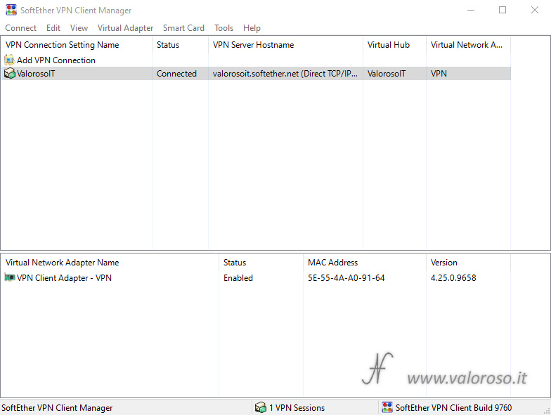 Configure SoftEther VPN Client Manager, connected to the VPN, connected, remote computer connected to the home office VPN