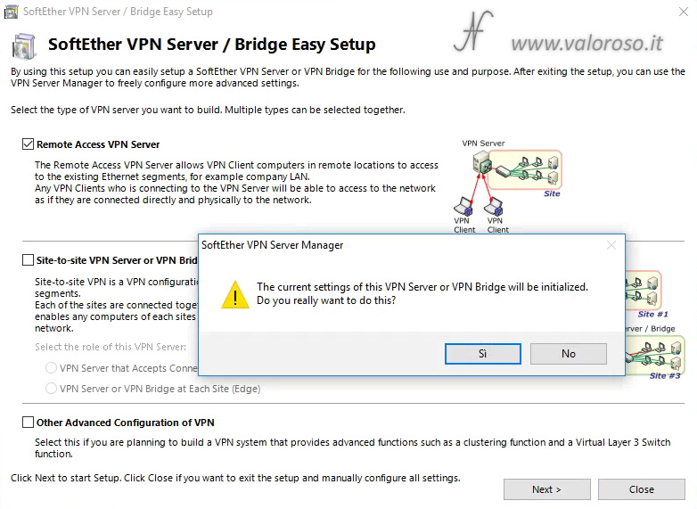 Configure SoftEther VPN Server Bridge Manager, set up, initialize server, How to create a VPN server and connect to your home LAN