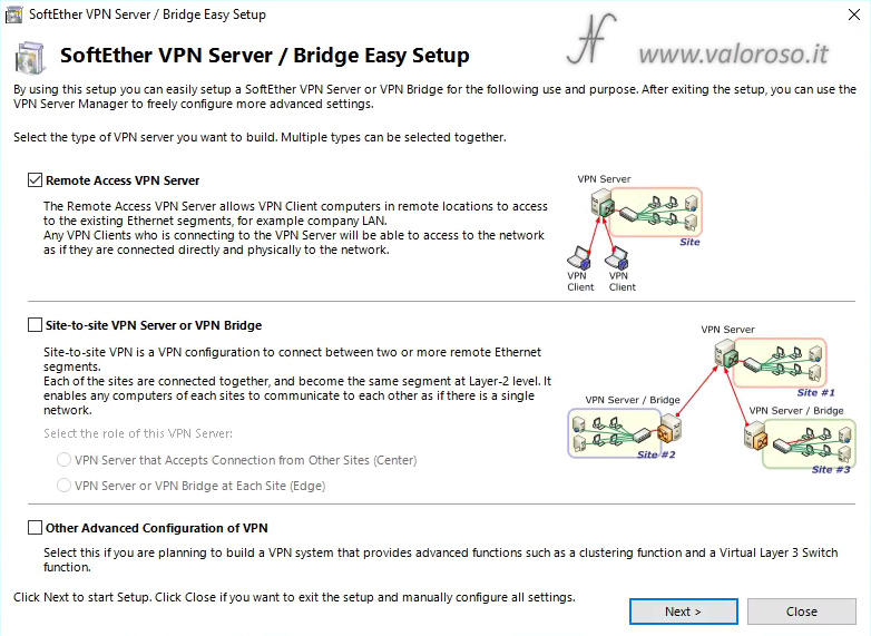 Configurare SoftEther VPN Server Bridge, remote access VPN server, guida installazione, tutorial passo passo per installare SoftEther