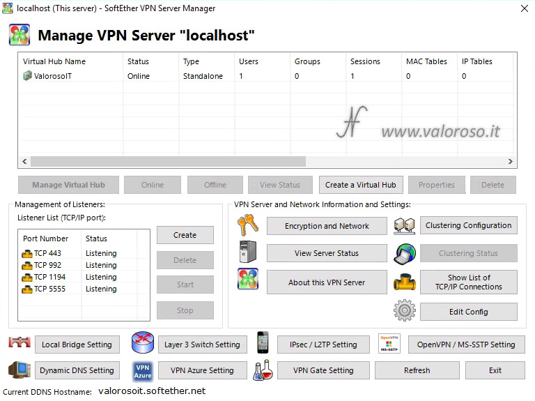 Configure SoftEther VPN Server, Manage VPN Server localhost, VPN virtual private network settings, Create a VPN server and connect to your home LAN, step by step tutorial to install SoftEther, guide to create a VPN