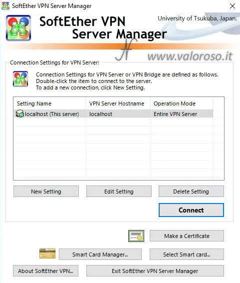 Configure SoftEther VPN Server Manager, localhost connect, How to create a VPN server and connect to your home LAN, installation guide, step by step tutorial to install SoftEther