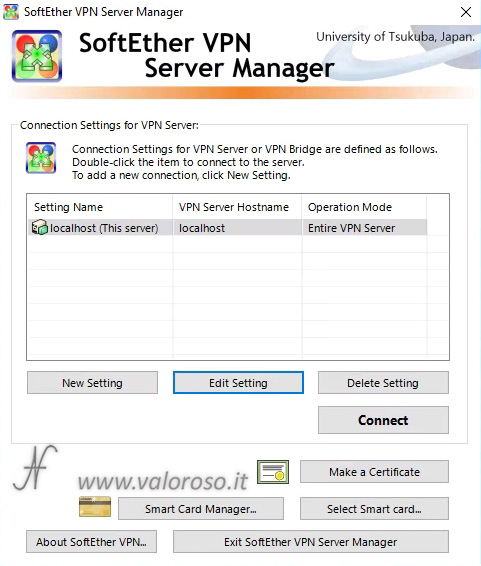 Configurare SoftEther VPN Server Manager, localhost edit setting port, Come creare un server VPN e collegarsi alla LAN di casa