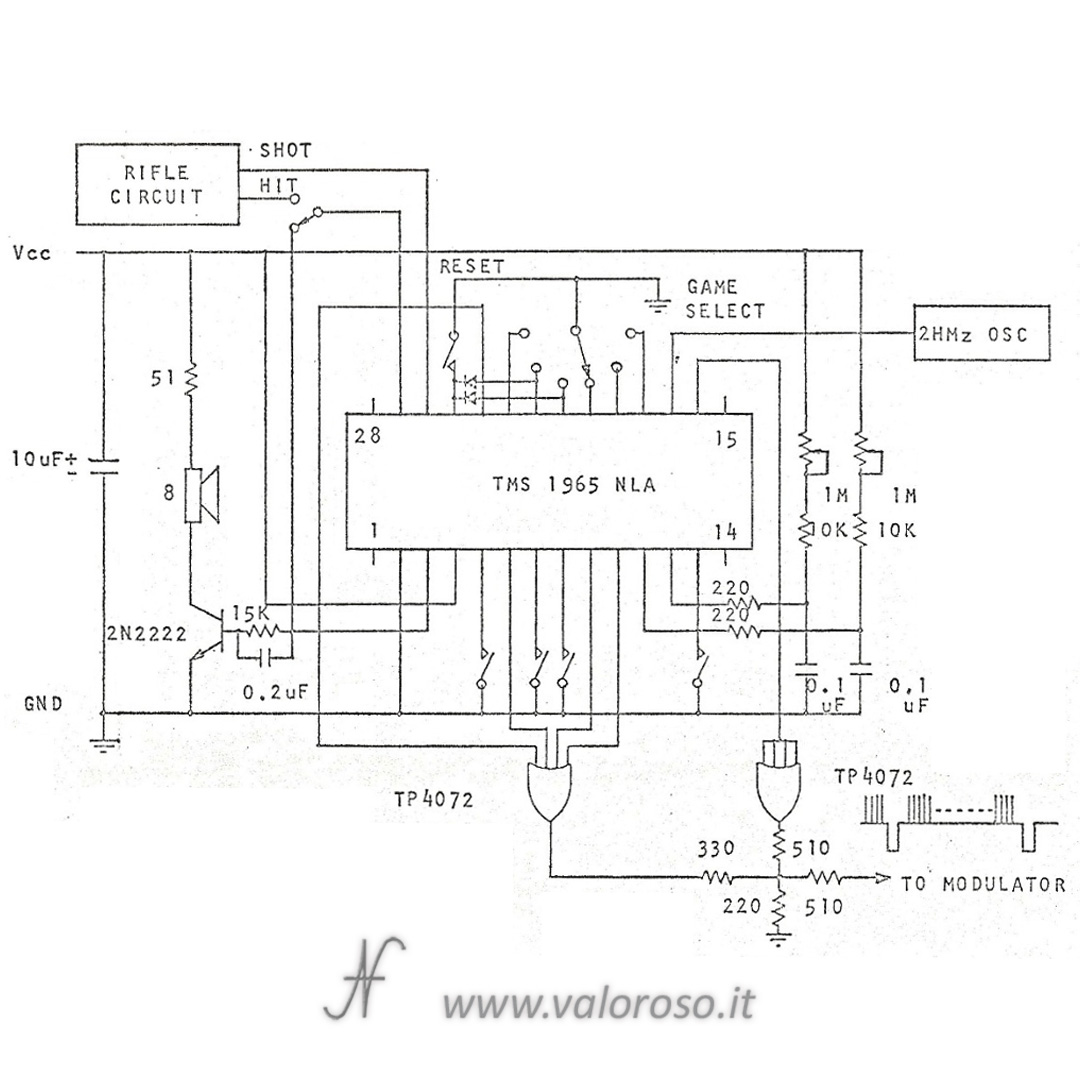 Console Pong TMS1965 TMS 1965 datasheet circuit diagram, game select reset modulator