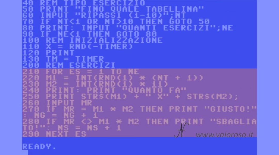 Video Corso Tutorial Istruzioni Basic Commodore 64 ciclo FOR NEXT